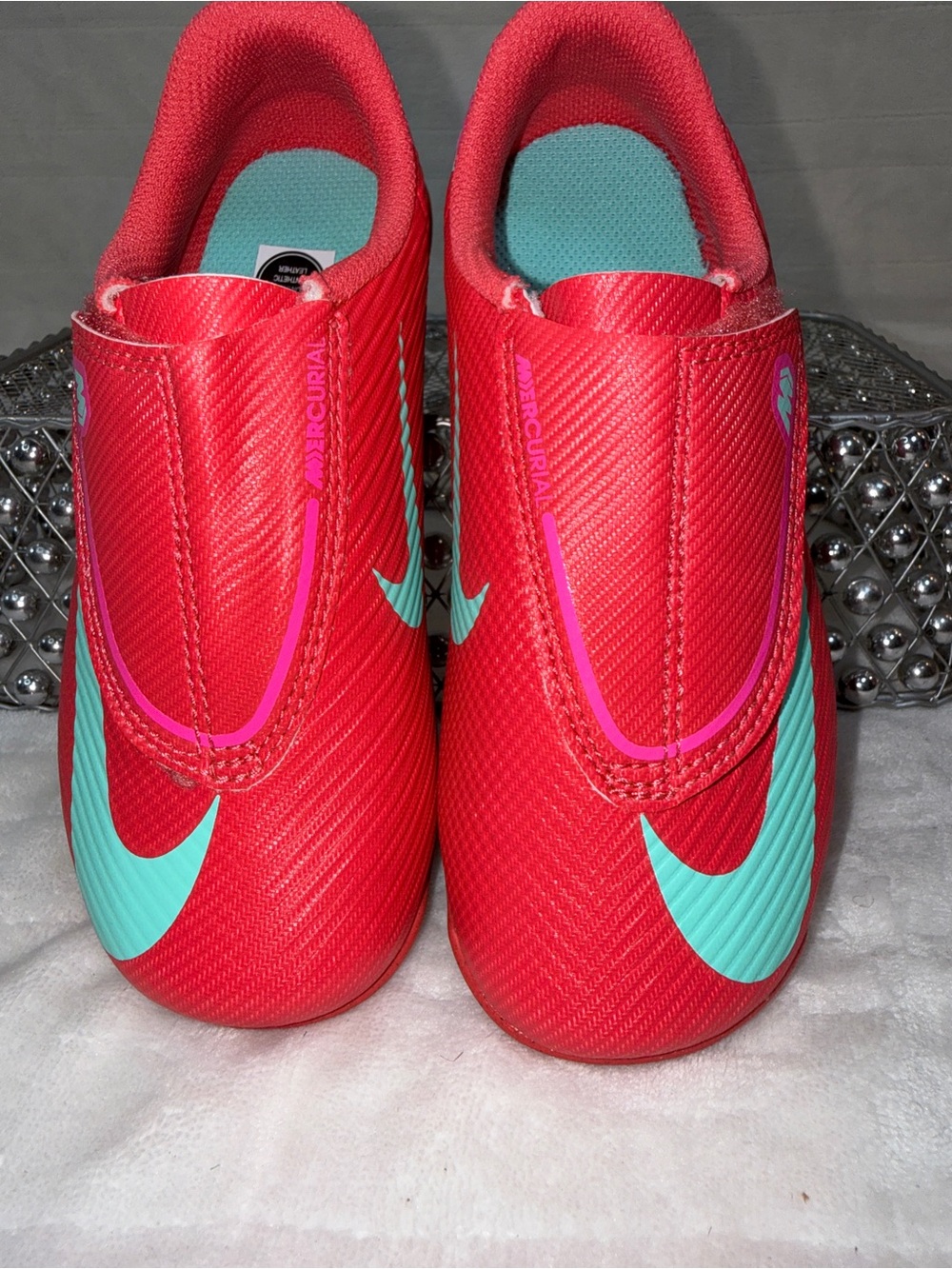 Nike Jr Mercurial Vapor 16 Club Cleats Ember Glow Pink Teal Sz 11C FQ8290-800 - Picture 8 of 15